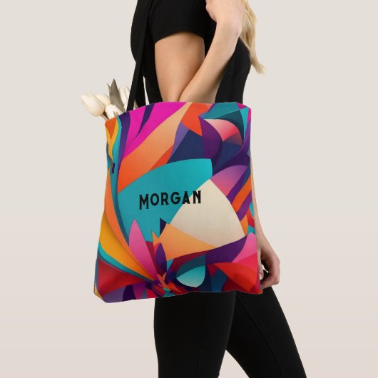Kleurrijk geometrisch ontwerp, naam of monogram tote bag (Dichtbij)