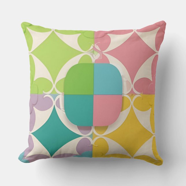 Kleurrijk Geometrisch Patroon Kussen (Voorkant)