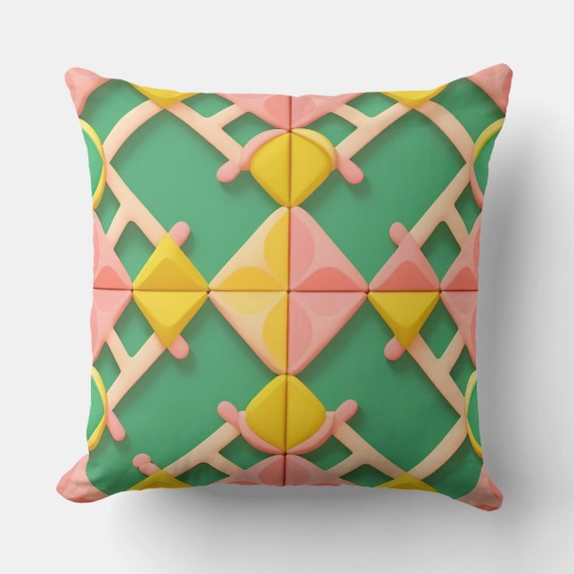Kleurrijk Geometrisch Patroon Kussen (Voorkant)