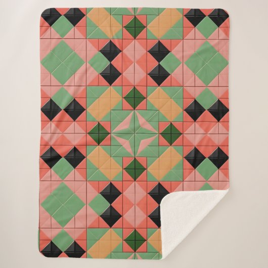 Kleurrijk geometrisch patroon met symmetrisch vier sherpa deken (Voorkant)