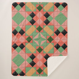 Kleurrijk geometrisch patroon met symmetrische vie sherpa deken