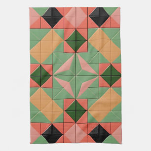 Kleurrijk geometrisch patroon met symmetrische vie theedoek