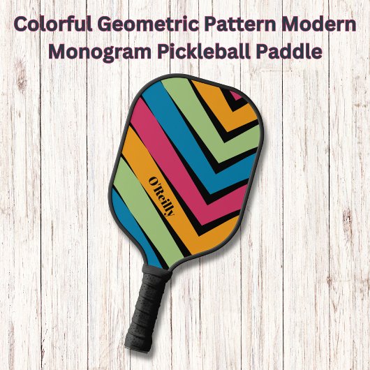 Kleurrijk Geometrisch Patroon Modern Monogram Pickleball Paddle