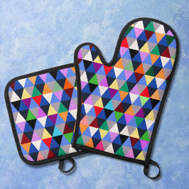 Kleurrijk Geometrisch Patroon Ovenwant & Pannenlap Set