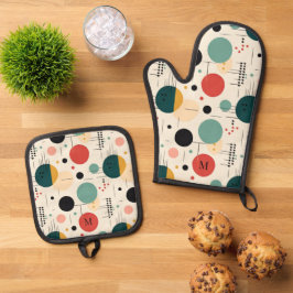 Kleurrijk geometrisch patroon uit het midden van d ovenwant & pannenlap set