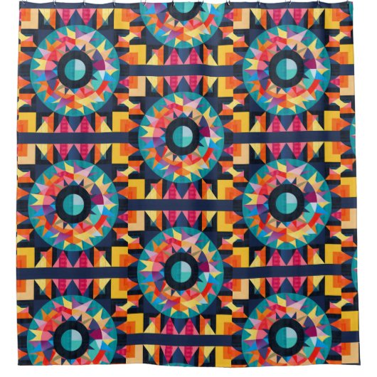 Kleurrijk geometrisch quiltpatroon douchegordijn (Voorkant)