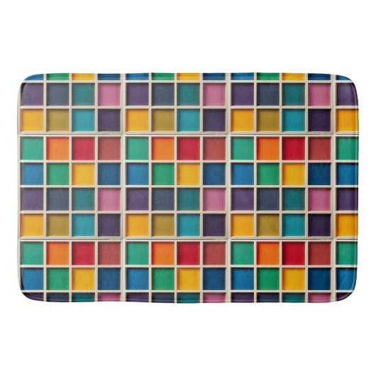 Kleurrijk Geometrisch Rasterpaneel Badmat (Voorkant)