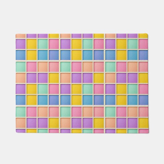Kleurrijk Geometrisch Rasterpaneel Deurmat (Voorkant)