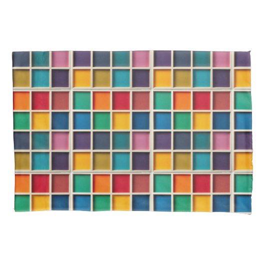 Kleurrijk Geometrisch Rasterpaneel Kussensloop (Voorkant)