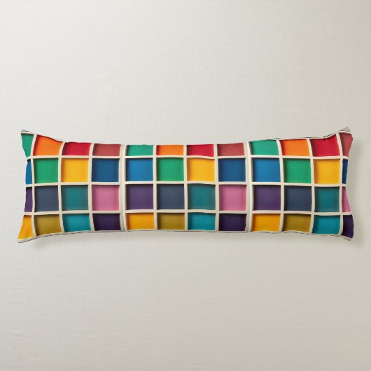 Kleurrijk Geometrisch Rasterpaneel Lichaamskussen (Voorkant)