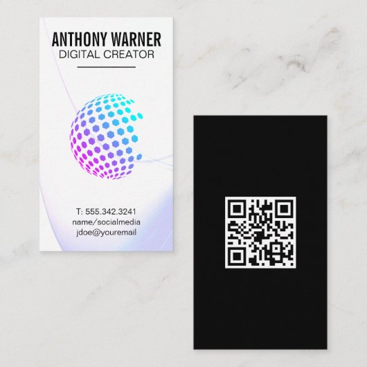 Kleurrijk geometrisch Wereldbol | QR-code Visitekaartje (Voorkant / Achterkant)