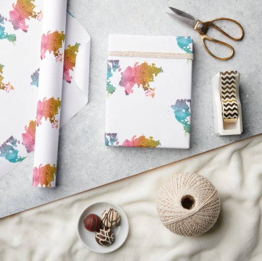 Kleurrijk geometrisch Wereldkaart inpakpapier (Crafts)