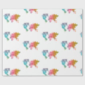 Kleurrijk geometrisch Wereldkaart inpakpapier (Vlak)