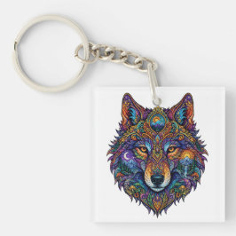 Kleurrijk Geometrisch Wolf Grafisch T-Shirt - Arti Sleutelhanger