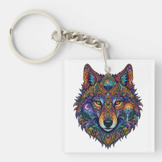 Kleurrijk Geometrisch Wolf Grafisch T-Shirt - Arti Sleutelhanger