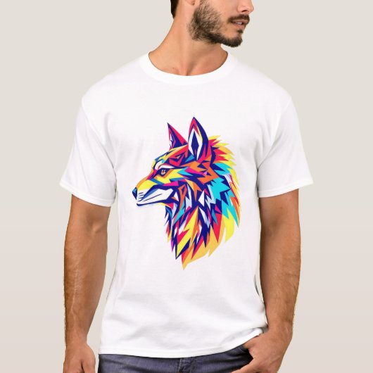 Kleurrijk Geometrisch Wolf T-Shirt (Voorkant)