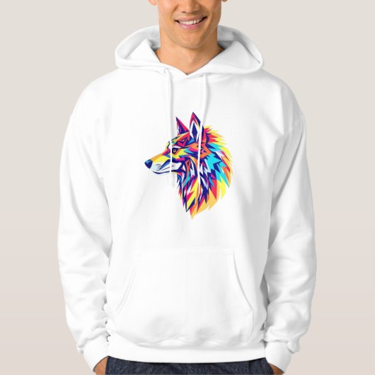 Kleurrijk Geometrisch Wolf T-Shirt (Voorkant)