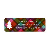 Kleurrijk geplakt kerstboom retour adres etiket (Voorkant)