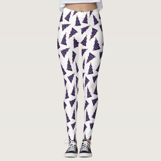 Kleurrijk geruit kerstboompatroon leggings (Voorkant)