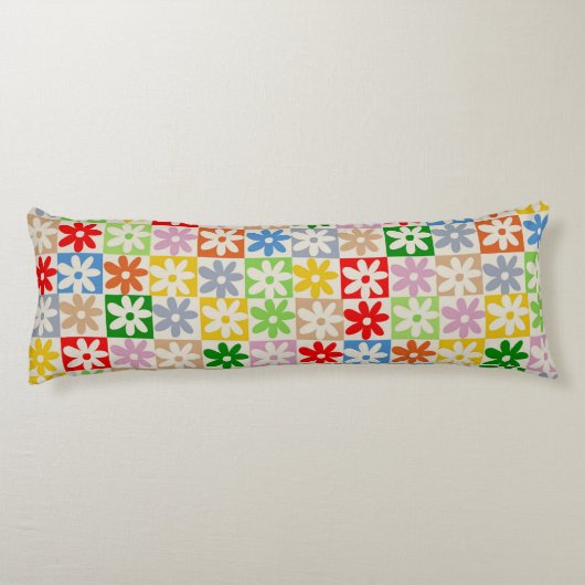 Kleurrijk geruite bloemmotief lichaamskussen (Achterkant)