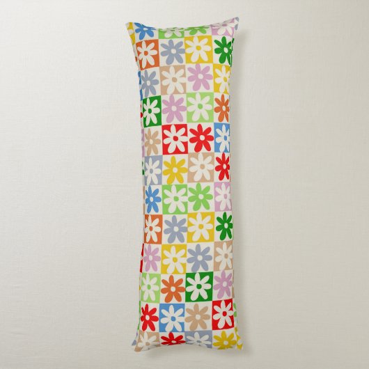 Kleurrijk geruite bloemmotief lichaamskussen (Achterkant (Verticaal))
