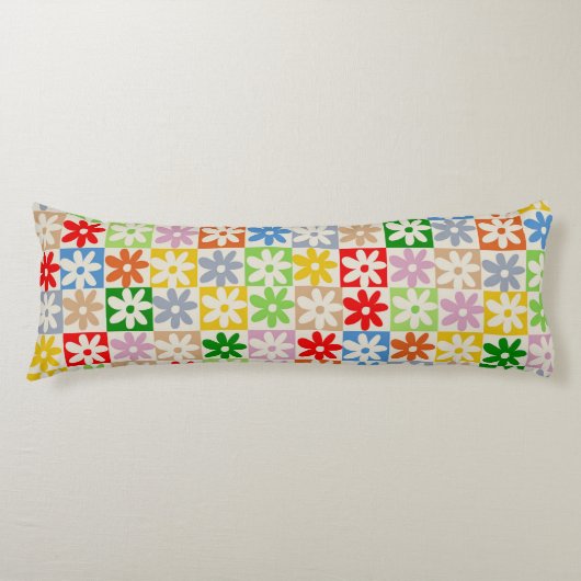 Kleurrijk geruite bloemmotief lichaamskussen (Voorkant)