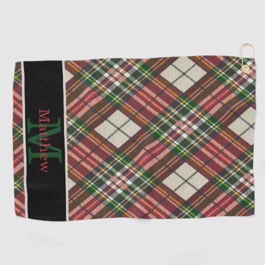 Kleurrijk geruite Tartan Initiaal Monogram Golfhanddoek (Horizontaal)