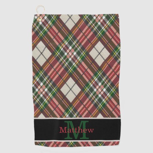 Kleurrijk geruite Tartan Initiaal Monogram Golfhanddoek (Voorkant)