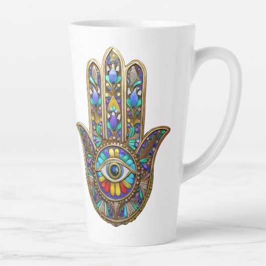 Kleurrijk Geschilderde Gouden Hamsa Saffier Derde Latte Mok (Rechts)