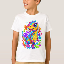 Kleurrijk gestreept dino plezier t-shirt