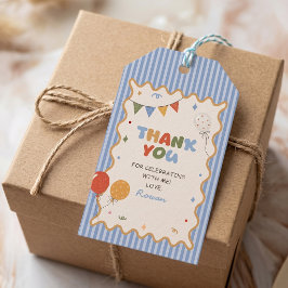 Kleurrijk gestreept leuk verjaardagsfeest cadeaulabel