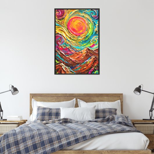 Kleurrijk gestructureerd berglandschap op canvas afdruk (Insitu (Slaapkamer))