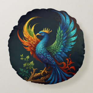 Kleurrijk Gevederd Phoenix Vogel Patroon  Rond Kussen