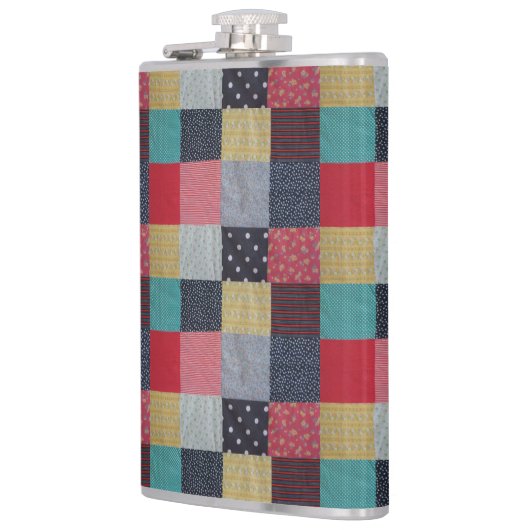 kleurrijk gevlekte vierkantjes  patchwork heupfles (Links)