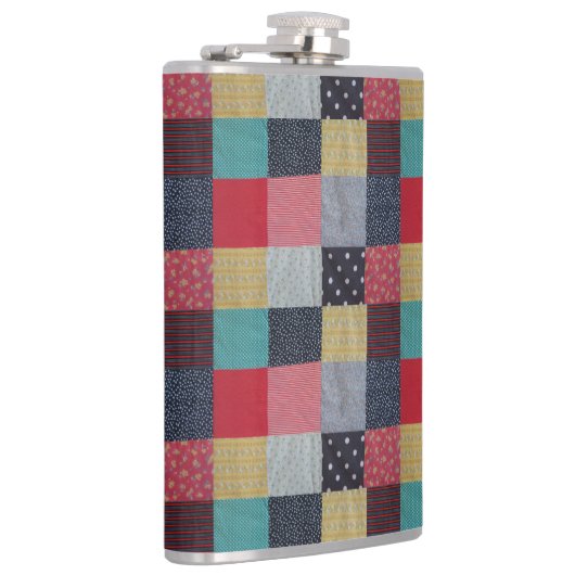 kleurrijk gevlekte vierkantjes  patchwork heupfles (Rechts)