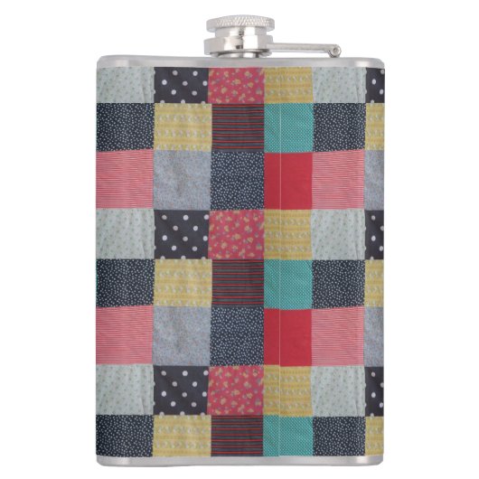 kleurrijk gevlekte vierkantjes  patchwork heupfles (Achterkant)