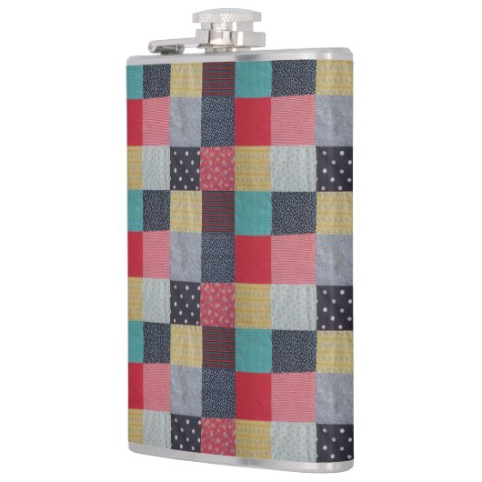 kleurrijk gevlekte vierkantjes  patchwork heupfles (Links)