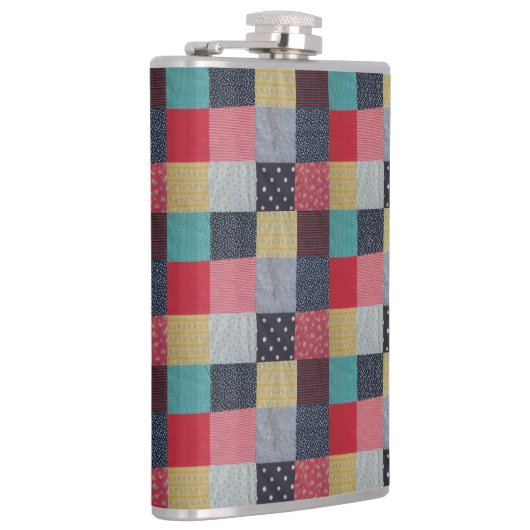 kleurrijk gevlekte vierkantjes  patchwork heupfles (Rechts)