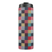 kleurrijk gevlekte vierkantjes  patchwork thermosbeker (Voorkant)