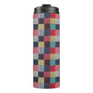 kleurrijk gevlekte vierkantjes  patchwork thermosbeker