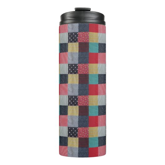 kleurrijk gevlekte vierkantjes  patchwork thermosbeker (Voorkant)