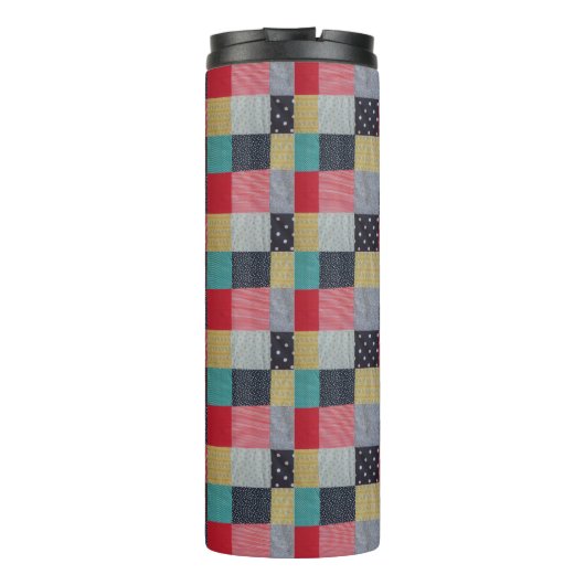 kleurrijk gevlekte vierkantjes patchwork thermosbeker (Achterkant)