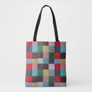 kleurrijk gevlekte vierkantjes  patchwork tote bag