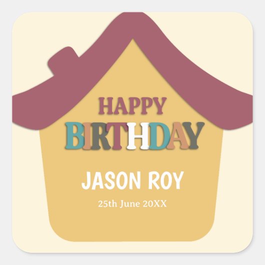 Kleurrijk Gezellig Huis Kinderen Verjaardagsfeest Vierkante Sticker (Voorkant)