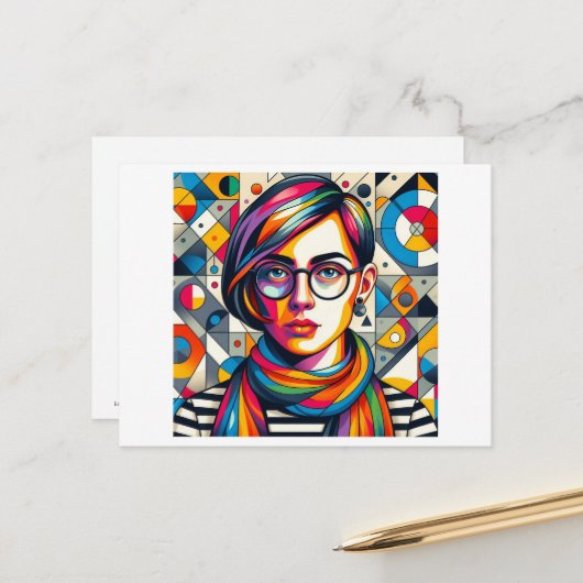 Kleurrijk gezicht briefkaart (Voorkant / Achterkant in situ)