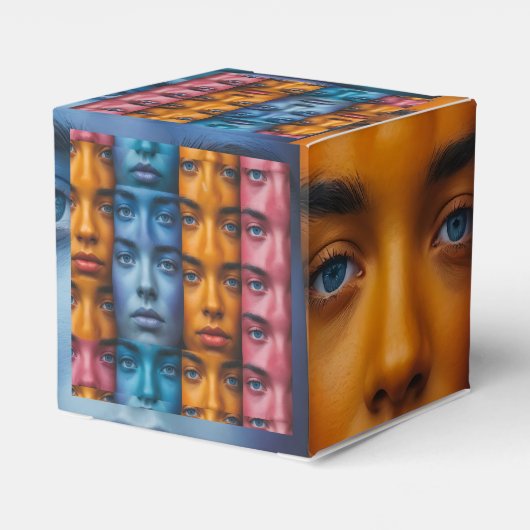 Kleurrijk gezichtspatroon bedankdoosjes (Achterkant)