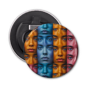 Kleurrijk gezichtspatroon button flesopener