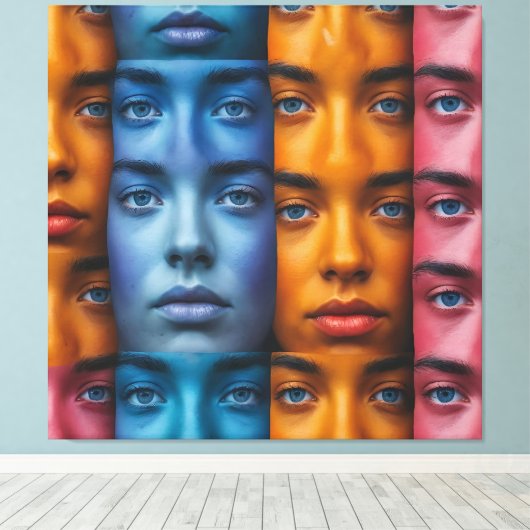 Kleurrijk gezichtspatroon canvas afdruk (Insitu (Houten vloer))