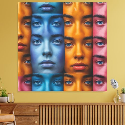 Kleurrijk gezichtspatroon canvas afdruk (Insitu (Woonkamer))