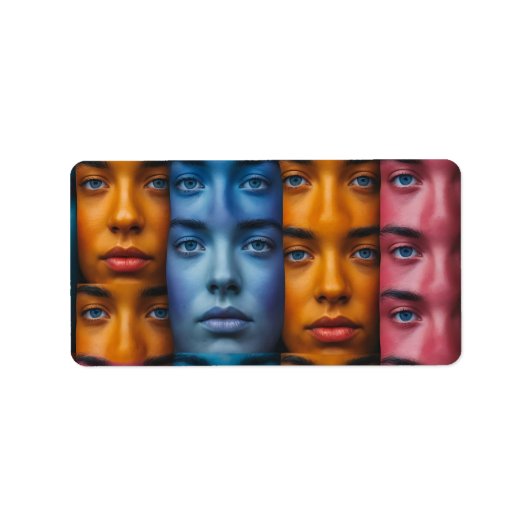 Kleurrijk gezichtspatroon etiket (Voorkant)